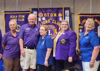 Photo by Beth Vaudo
PCC Stan Rodger, Membership Chair Aveila Perkins,  Vice President Harold “Duane” Covert, Board Member Caroll Cecala, District Governor Elect Suzie Rodgers, Treasurer Gail Morris, and President Ken Vaudo.